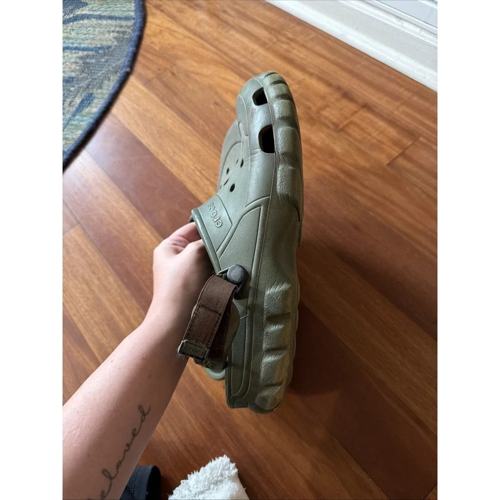Crocs Offroad Army Green Brown Adjustable Straps Slides Men's Size 13